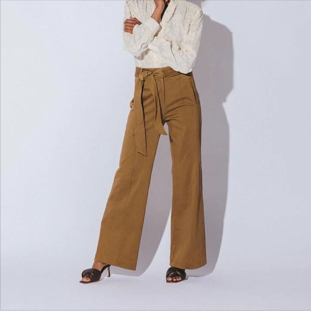 Cleobella Charlotte Wide Leg Pants Camel Organic Cotton Belted Size XS NWT